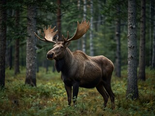 Fototapeta premium Large moose standing in a forest.