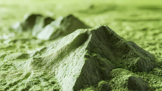 A textured swirl of verdant powder creates a miniature mountain landscape, highlighting the natural vibrancy of this superfood ingredient. Verdant. Illustration