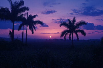 Naklejka premium Purple Sunset Over Silhouetted Palm Trees