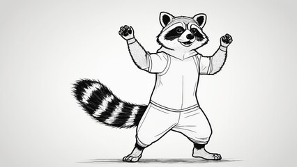 Fototapeta premium A playful raccoon character dressed in casual clothes dancing joyfully in a whimsical setting