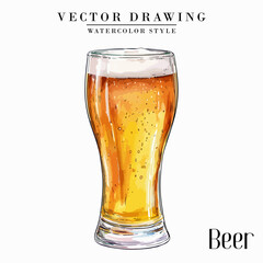 Beer in Pilsner Beer Glass Vintage Watercolor style Stock vector