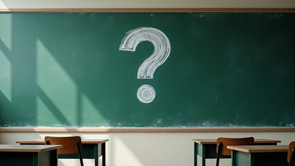 Big question mark on the green chalkboard in the classroom - Generative AI