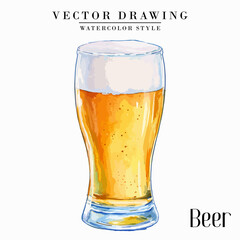 Beer in Pilsner Weizen Glass Vintage Watercolor style Stock vector