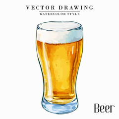 Beer in Pilsner Weizen Glass Vintage Watercolor style Stock vector