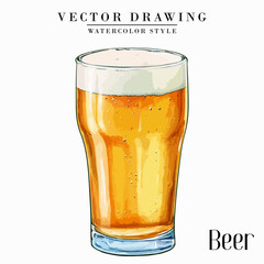Beer in Pint Glass Vintage Watercolor style Stock vector
