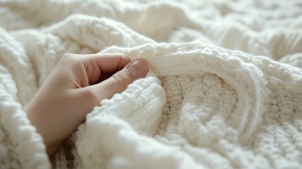 Soft textures embrace the hand in a soothing manner, evoking feelings of warmth and comfort in a quiet indoor setting on a serene afternoon.