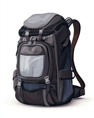 Fototapeta premium Stylish black backpack with multiple compartments, perfect for travel and outdoor adventures.