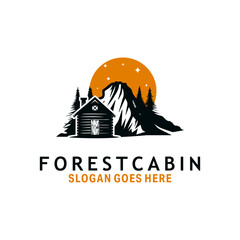Illustration silhouette of forest cabin Logo Design