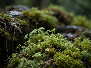 Lichen and moss growing together.