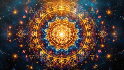 Fototapeta premium Glowing Mandala Art in a Cosmic Style with Bright Colors Representing Harmony