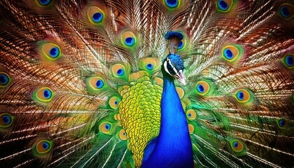 Obraz premium Close-up of the fascinating head of a proud and magnificent peacock showing off its feathers