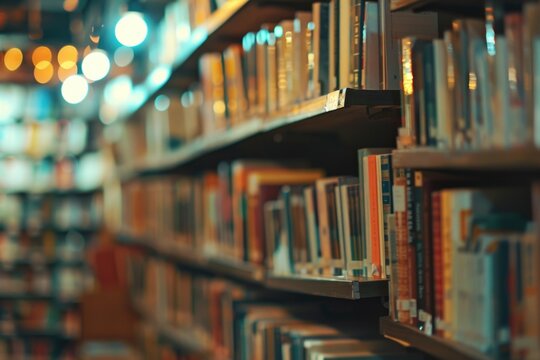 Blurred background  Blur bookshelves at book store background  education concept