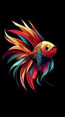 Fototapeta premium Betta Fish, vector illustration, colorful, black background