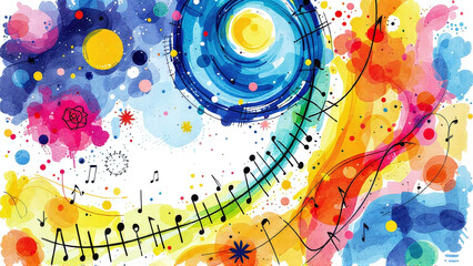 Obraz premium Colorful Watercolor Artwork with a Playful Mood Representing Music and Joy
