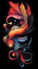 Betta Fish, vector illustration, colorful, black background