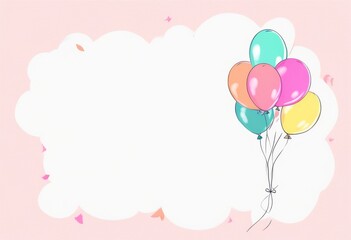 Ein fr&ouml;hliches Design mit bunten Luftballons auf einem rosa Hintergrund und einem wei&szlig;en zentralen Bereich. Perfekt als Mockup f&uuml;r Geburtstags- oder Einladungskarten. Generative KI.