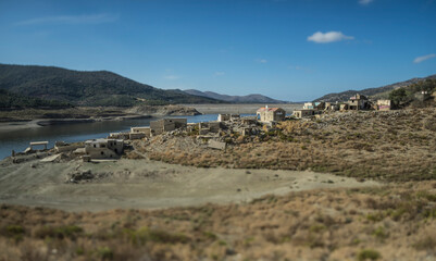 Ruins of Sfendylion village in a reservoir