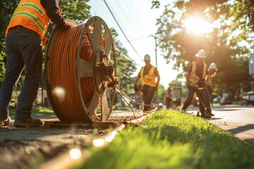 Fototapeta premium Fiber Optic Cable Installation in Urban Area 
