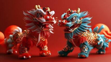 Colorful dragon figurines representing Chinese culture, symbolizing strength, prosperity, and good fortune.