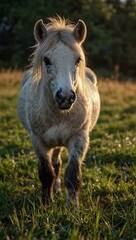 Fototapeta premium Little pony in a lush field.