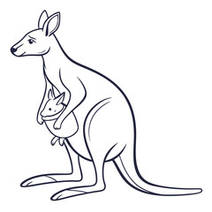 kangaroo mother and baby in pocket wildlife one line art design vector Artwork