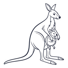kangaroo mother and baby in pocket wildlife one line art design vector Artwork