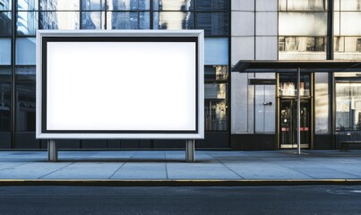 A blank white billboard at bus stop on street, for advertising mockups and urban city concepts and presentations.