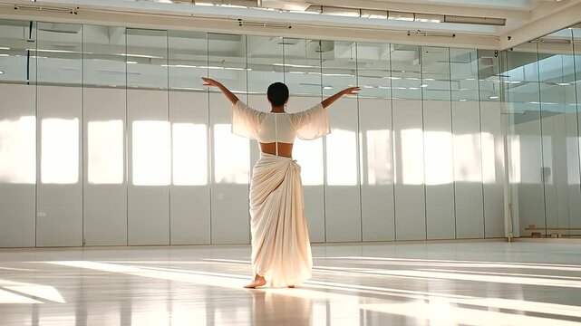 Kathak Dancer Practicing in Modern Dance Studio