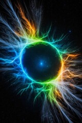 Obraz premium dynamic surge of electric colors pulses across the cosmic night sky with radiant energy.