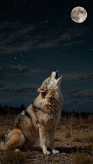 Lone wolf howling under a full moon.