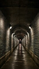 Fototapeta premium Long pedestrian tunnel in an urban setting.