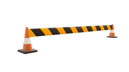A single road barrier positioned on a plain white background.