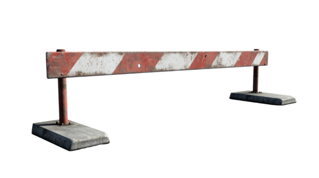 A single road barrier positioned on a plain white background.