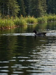 Fototapeta premium Loons swimming and fishing on Days Lake.
