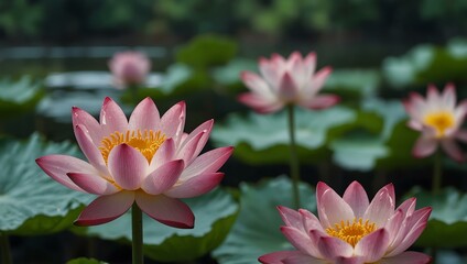 Obraz premium Lotus flowers blooming in water.