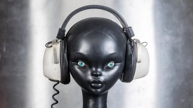 mannequin head with changing retro headphones