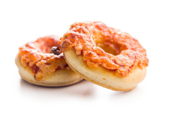 Mini pizza bagels isolated on white background.