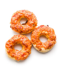 Mini pizza bagels isolated on white background.