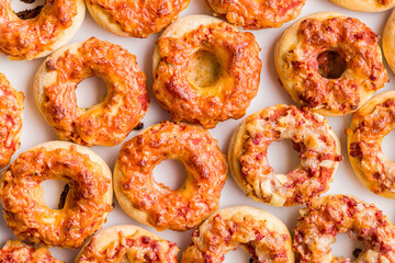 Mini pizza bagels. Top view.