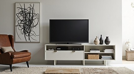 Modern living room interior with flat-screen TV and stylish furniture