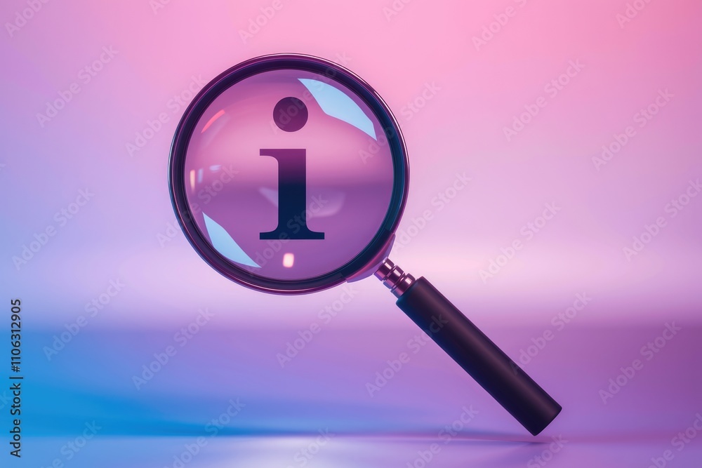 Poster magnifying glass with information icon symbolizing search discovery and knowledge