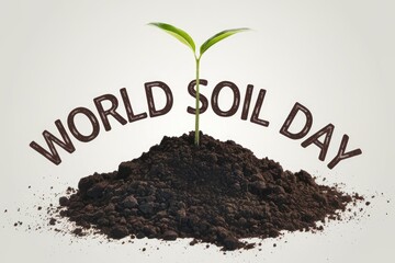 A seedling sprouts from a pile of soil  with 'World Soil Day' written around it