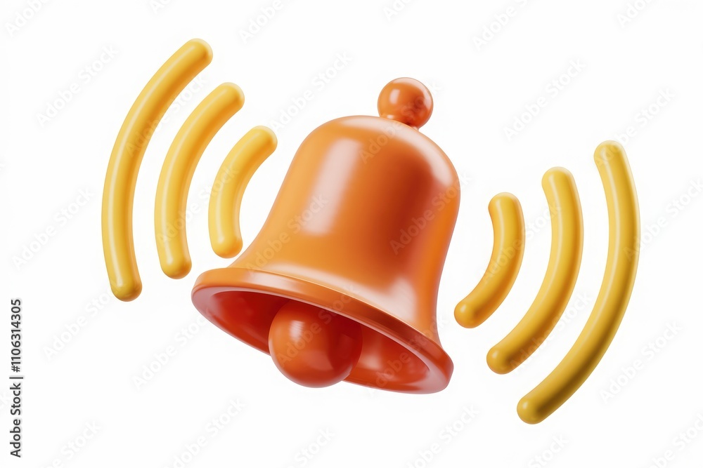 Leinwandbilder A 3D render of an orange bell with yellow notification waves  symbolizing alerts or notifications