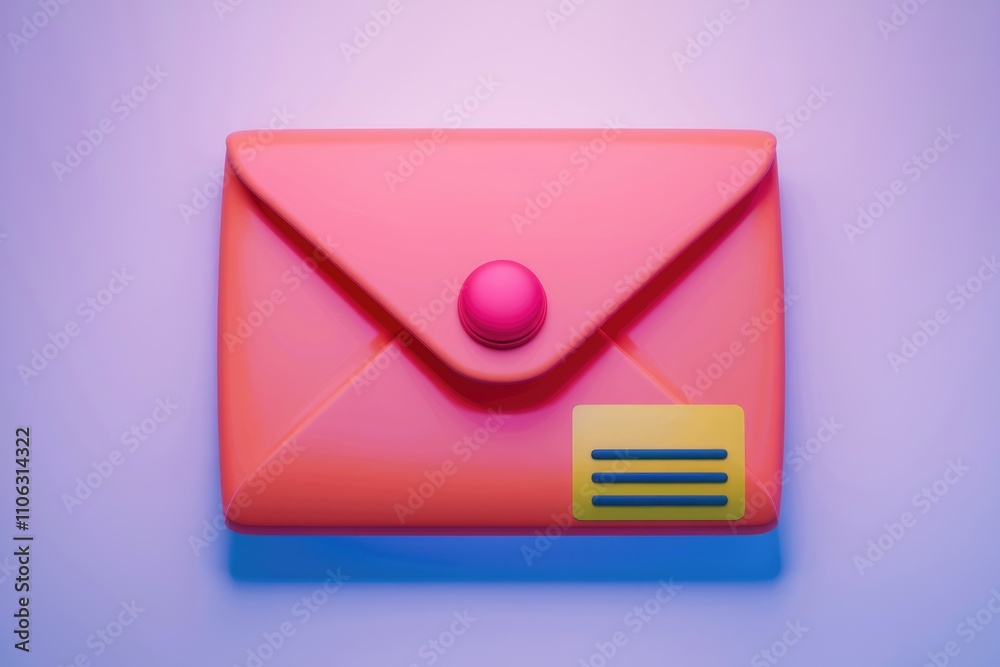 Leinwandbilder a 3d rendered image of a pink envelope with a yellow label representing email or message