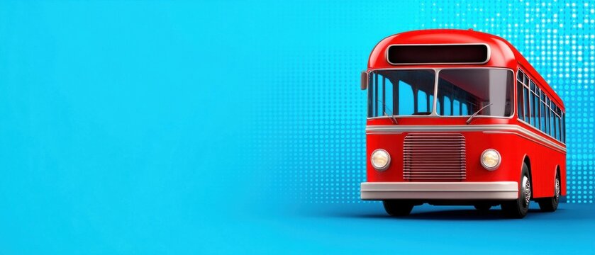 Red retro bus on a modern background