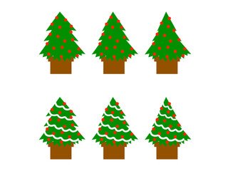 星なしクリスマスツリー6セット：白モール＆赤オーナメント