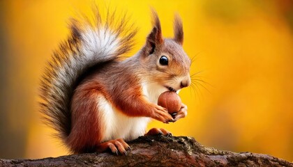 Fototapeta premium nuts on fallen leaves. cinematic filter an image of hibernating chipmunk in their nest under