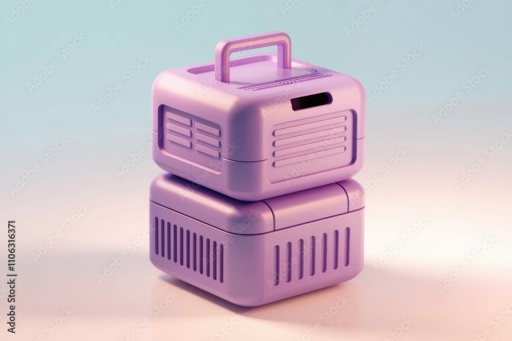 Leinwandbilder stack of two pastel purple cube shaped containers with handles 3d render
