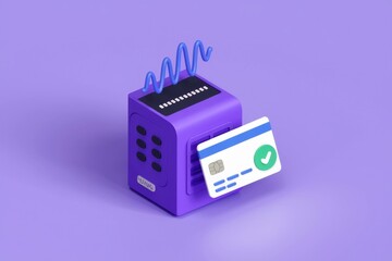 Obraz premium 3D render of secure online payment transaction with credit card and purple device
