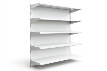 White wall-mounted adjustable shelving unit with five shelves